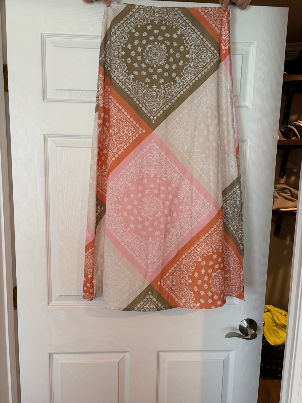 A-Line Bandana Print Skirt in Pink, Orange & Tan